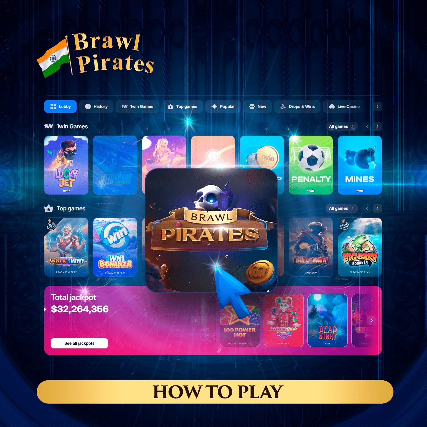To play Brawl Pirates, log in to the online casino